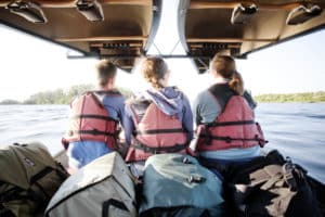 Tow boat transport on Saganaga Lake in BWCA