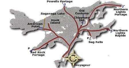 Voyageur tow service on Saganaga to American Point, Red Rock, Sag Falls