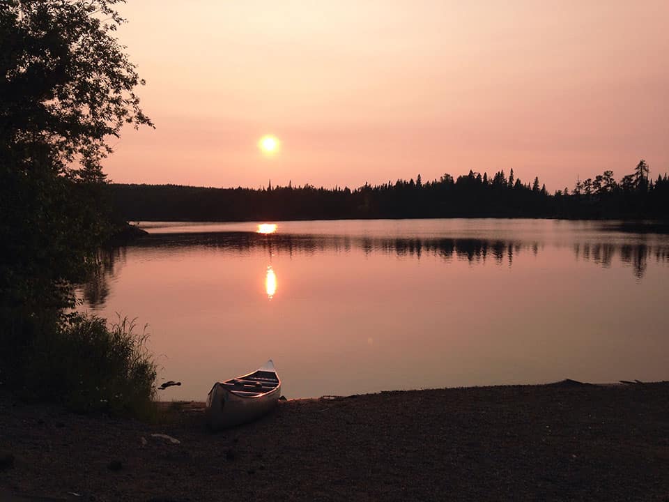 sunset at a BWCA campsite